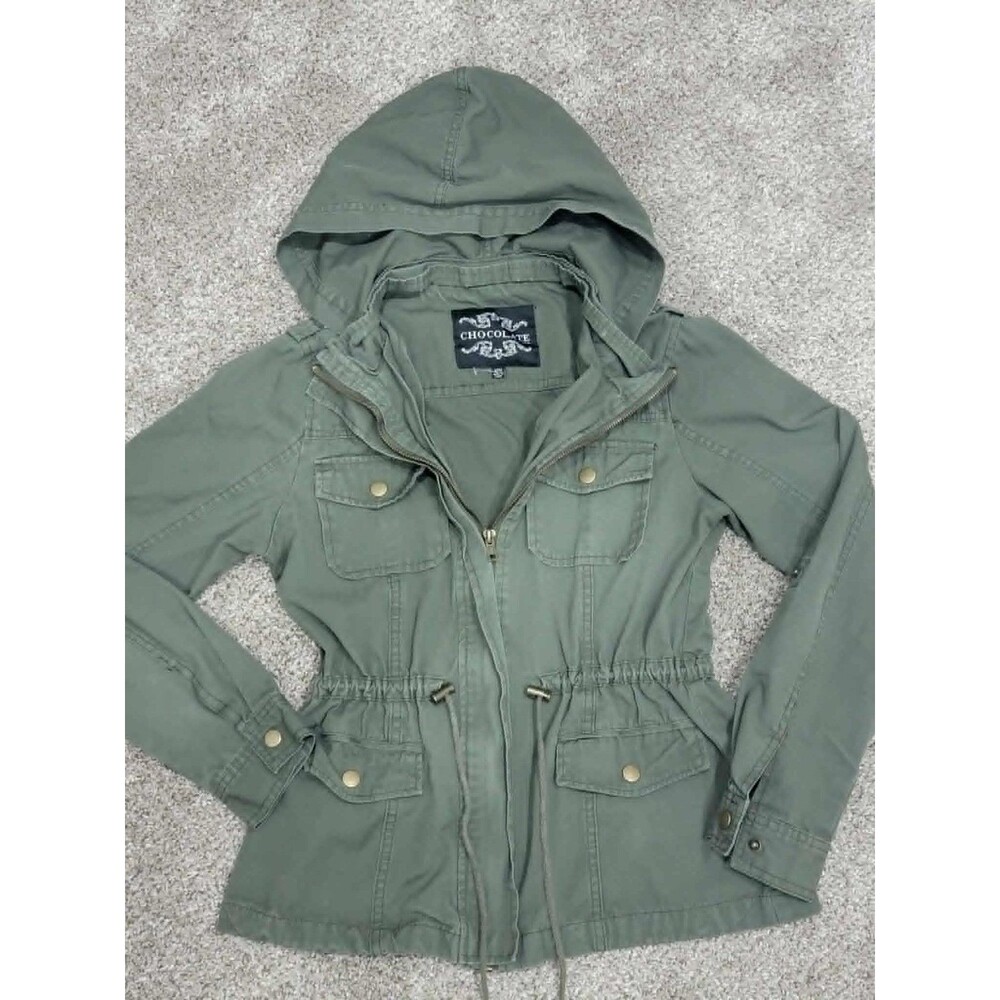 Women's Medium Army Green Cargo Utility Jacket Chocolate Brand Adjustable Waist